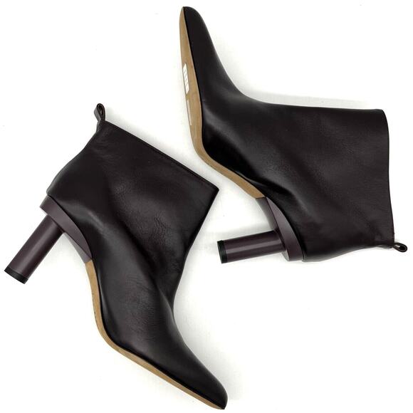TIBI Theo Ankle Bootie Plum Lambskin Cylinder Stacked Heel Size US 8 / EUR 38 - Picture 6 of 11